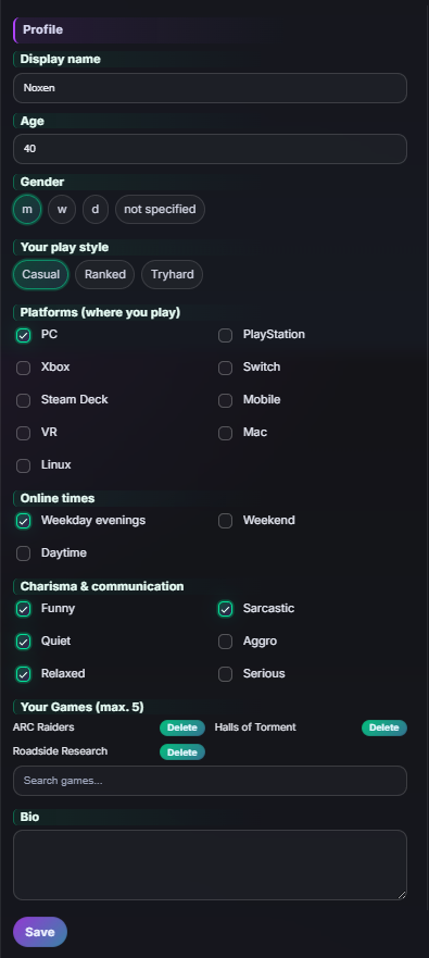 Clean profile and search criteria setup